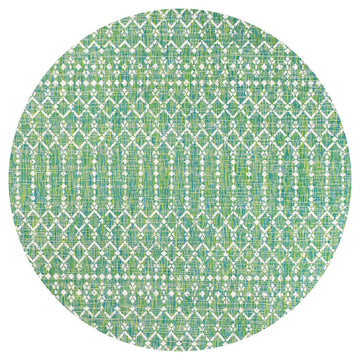 Ourika Moroccan Geometric Textured Weave Indoor/outdoor Round Rug